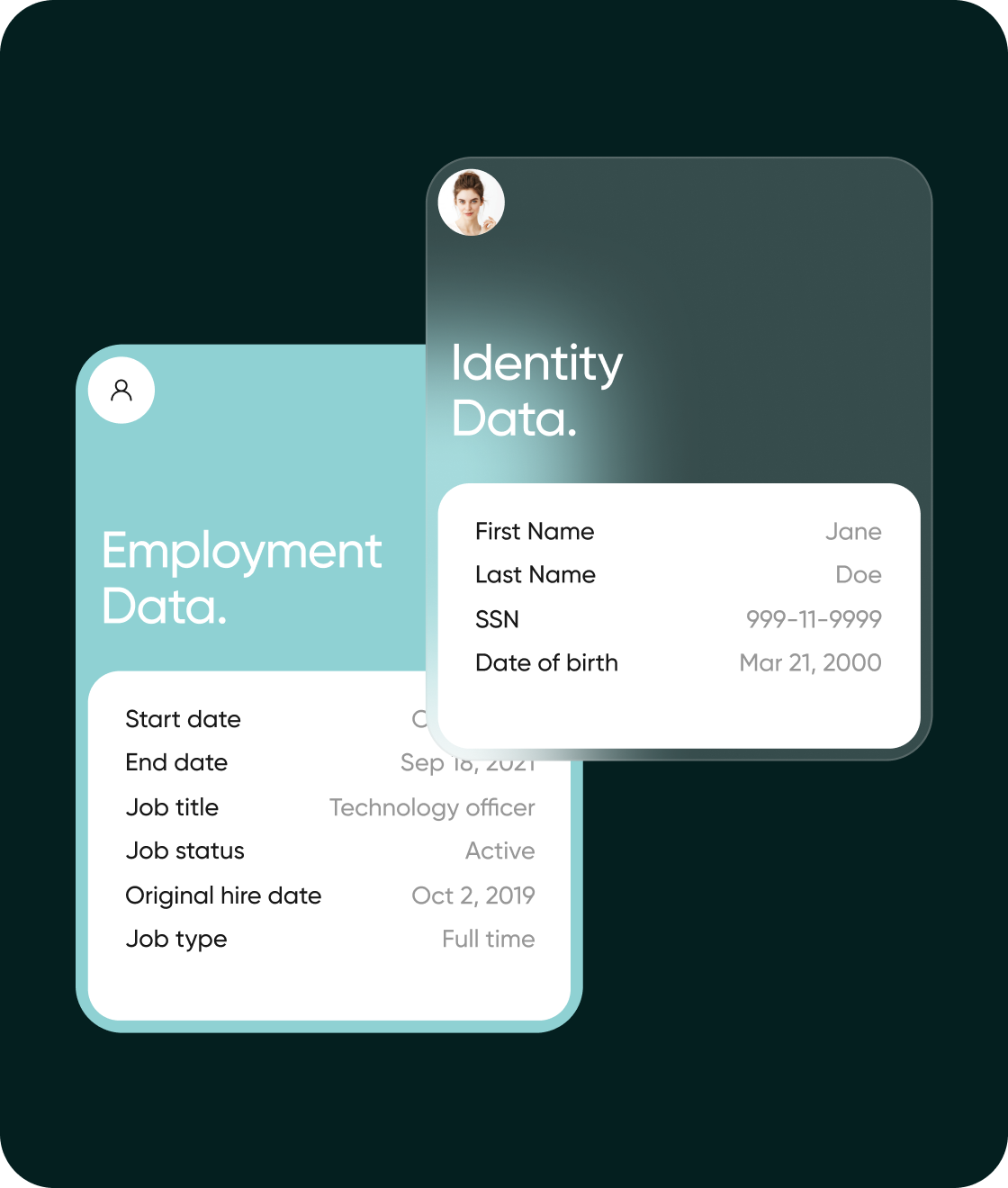 Employment and Identity data on dark teal